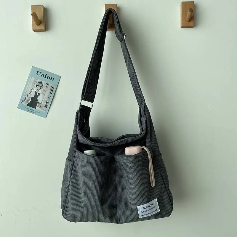 Corduroy Shoulder Bags 2023 Women Fashion Leisure College Style Shopper Multi-Pocket Large Capacity Designer Handbags Totes Bags GatoGeek huise 