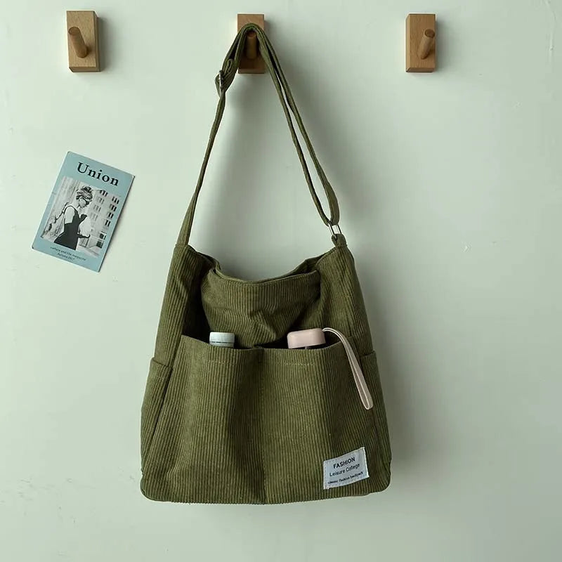 Corduroy Shoulder Bags 2023 Women Fashion Leisure College Style Shopper Multi-Pocket Large Capacity Designer Handbags Totes Bags GatoGeek lvse 