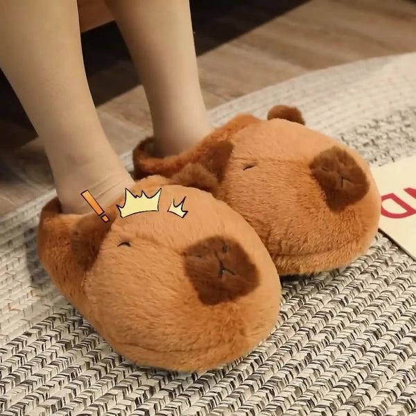 Cute Capybara Plush Slippers Cartoon Lovely Capibara Popping Circle Soft Stuffed Animals Plushy Shoes Winter Indoor Warm Slipper GatoGeek 