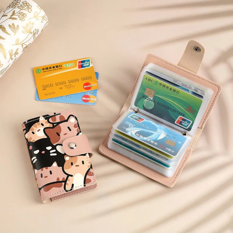 Cute Cat Print Card Holder Kitten Large Capacity Mini Wallet Multi-Card Holder Small Card Case Campus Card Work ID Storage Bag GatoGeek 