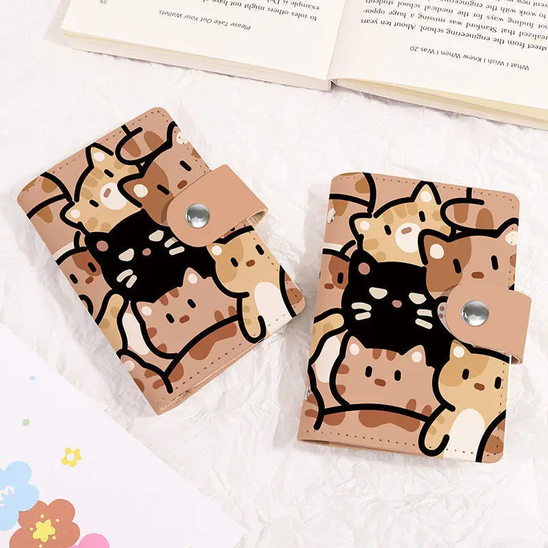 Cute Cat Print Card Holder Kitten Large Capacity Mini Wallet Multi-Card Holder Small Card Case Campus Card Work ID Storage Bag GatoGeek 