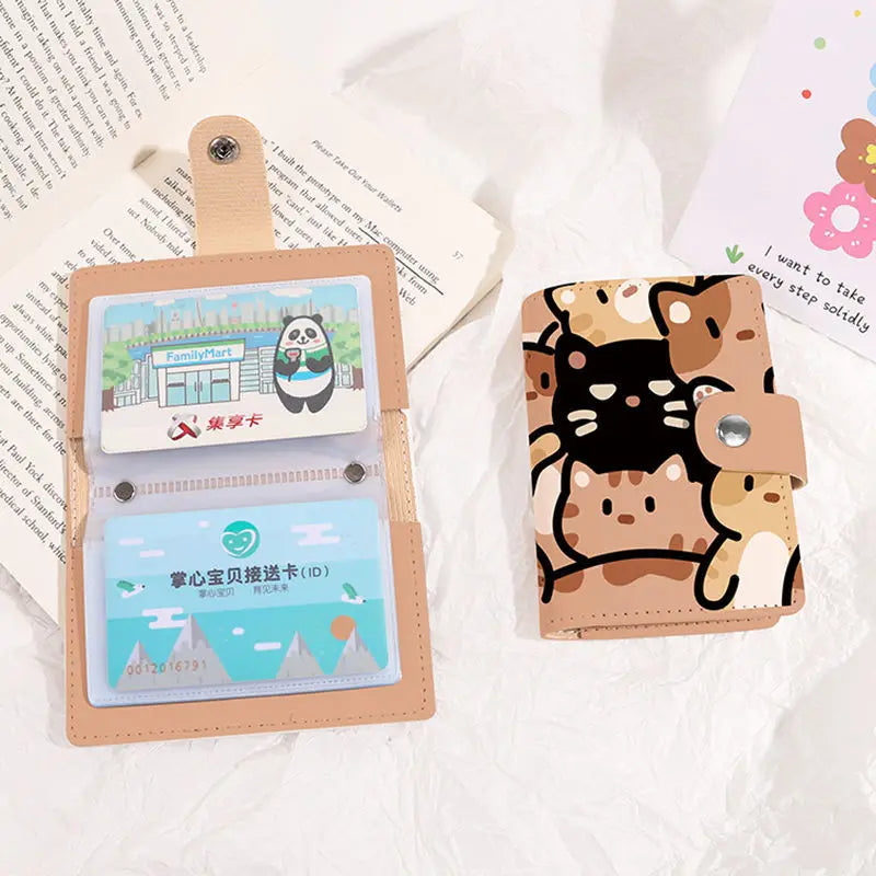 Cute Cat Print Card Holder Kitten Large Capacity Mini Wallet Multi-Card Holder Small Card Case Campus Card Work ID Storage Bag GatoGeek 