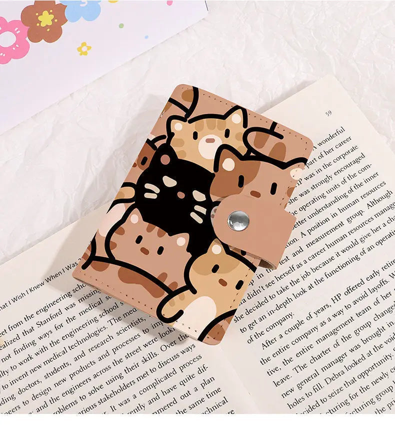 Cute Cat Print Card Holder Kitten Large Capacity Mini Wallet Multi-Card Holder Small Card Case Campus Card Work ID Storage Bag GatoGeek Beige China 