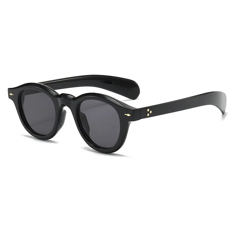 Fashion Small Round Sunglasses Women Retro Clear Ocean Lens Shades UV400 Men Rivets Punk Sun Glasses GatoGeek black as picture 