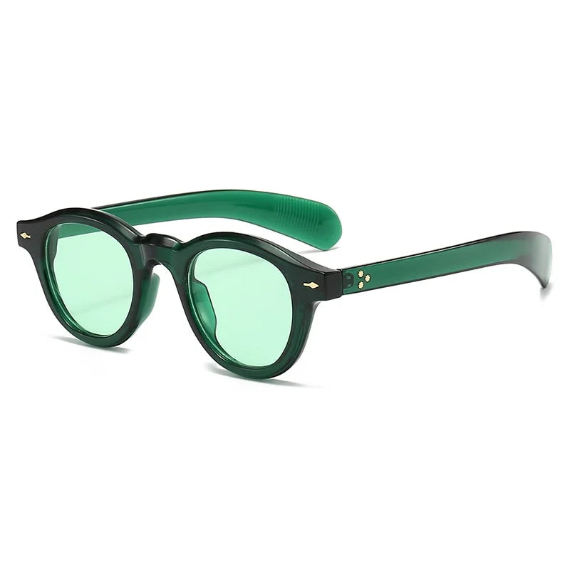 Fashion Small Round Sunglasses Women Retro Clear Ocean Lens Shades UV400 Men Rivets Punk Sun Glasses GatoGeek green as picture 