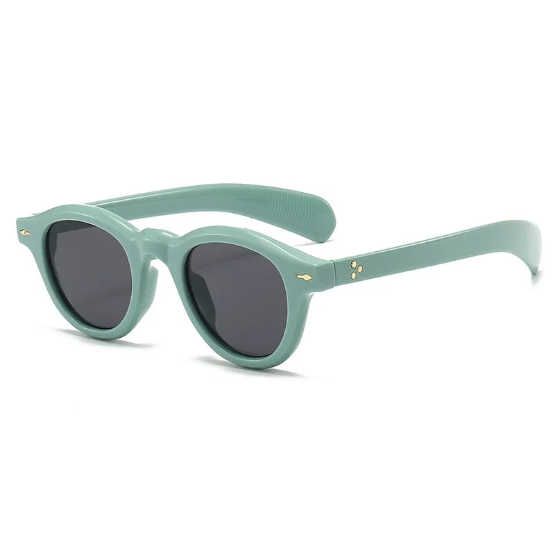 Fashion Small Round Sunglasses Women Retro Clear Ocean Lens Shades UV400 Men Rivets Punk Sun Glasses GatoGeek green black as picture 