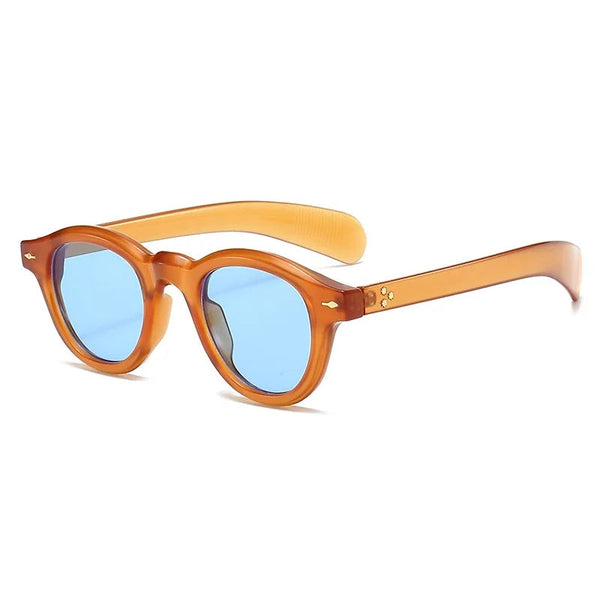 Fashion Small Round Sunglasses Women Retro Clear Ocean Lens Shades UV400 Men Rivets Punk Sun Glasses GatoGeek orange as picture 