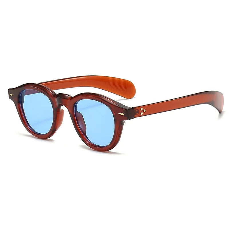Fashion Small Round Sunglasses Women Retro Clear Ocean Lens Shades UV400 Men Rivets Punk Sun Glasses GatoGeek tea as picture 