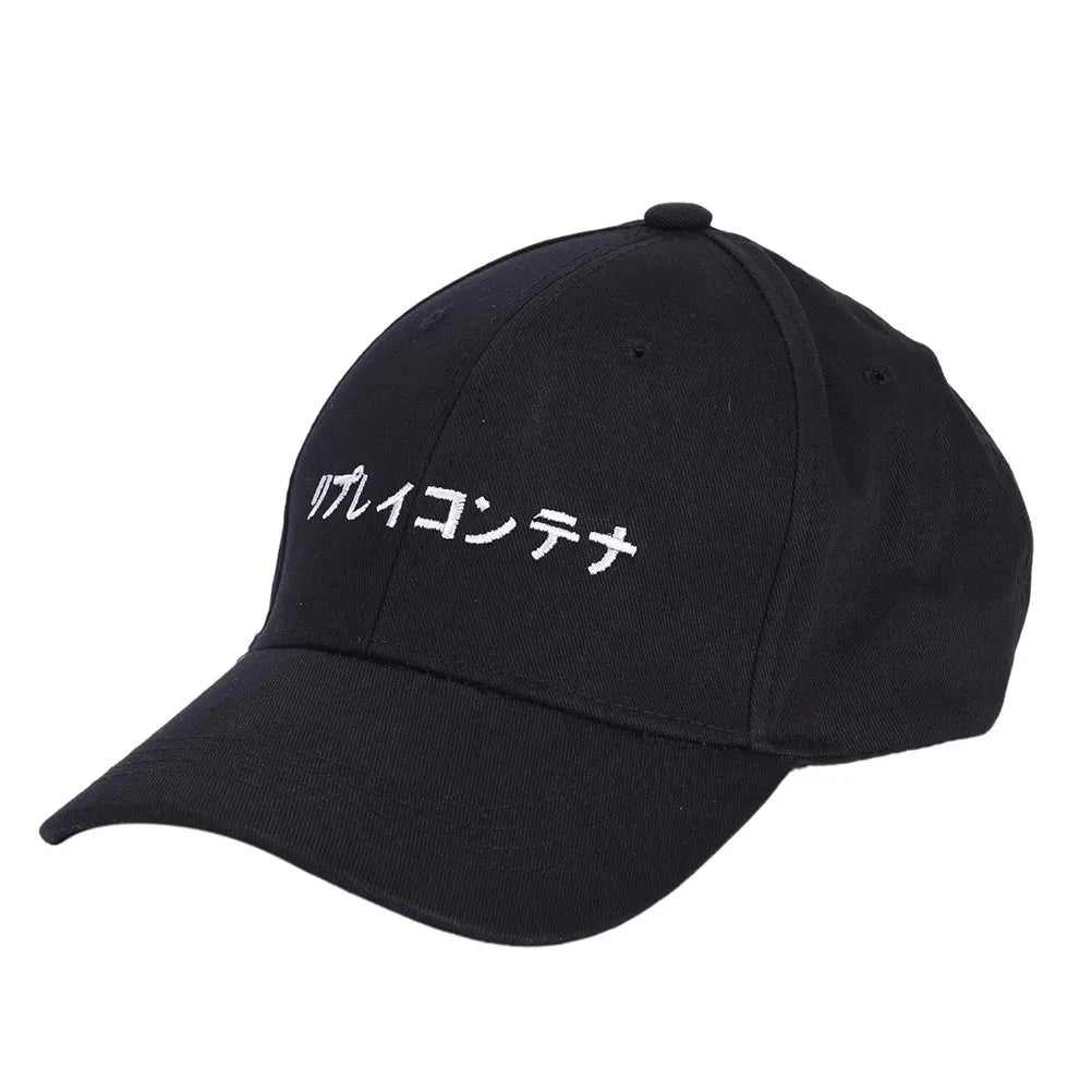 Fashion Snapback Caps Men Solid Japanese Letter Adjustable Baseball Hats For Men Women Hip Hop Baseball Cap GatoGeek Black 
