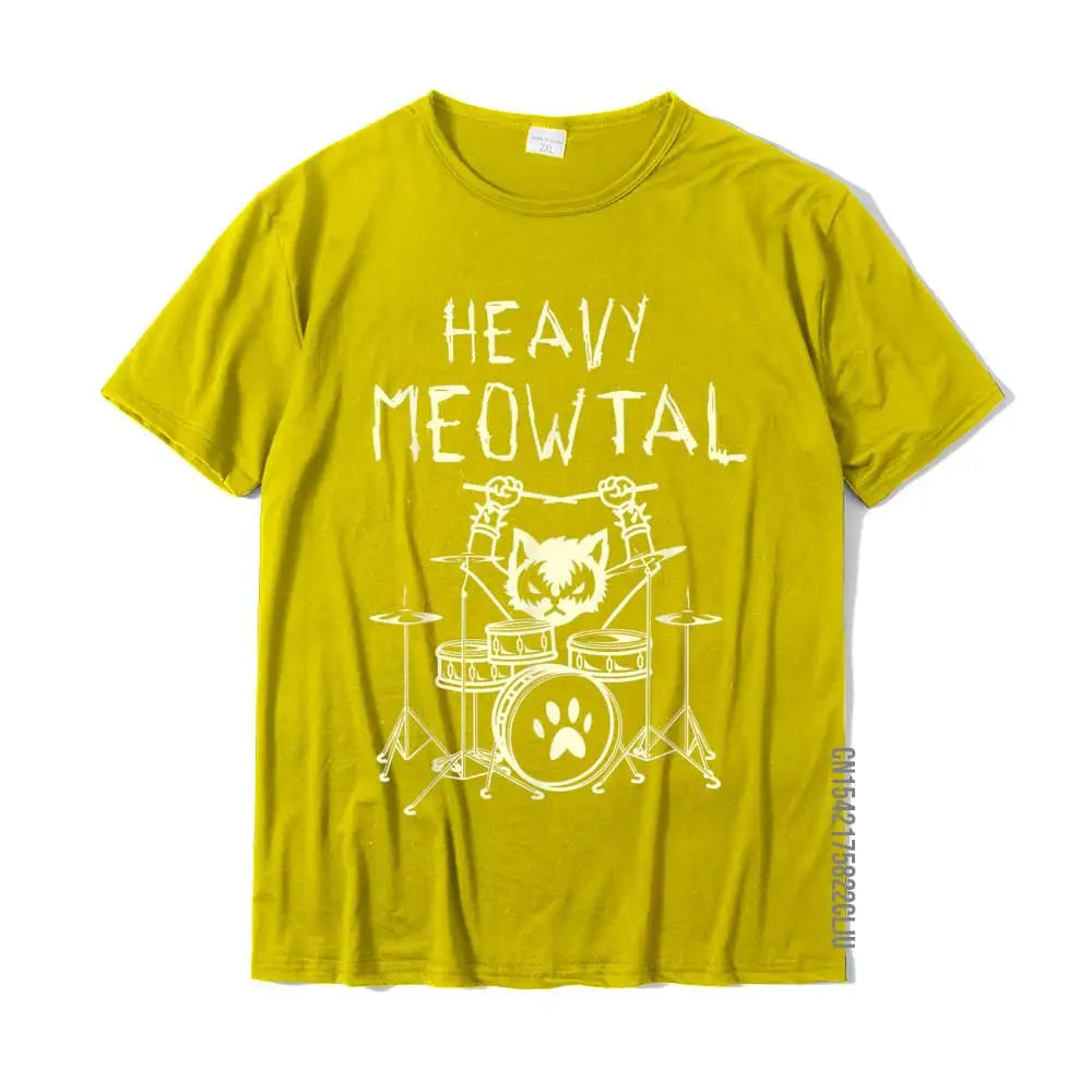 Heavy Meowtal Cat Metal Music Gift Idea Funny Pet Owner T-Shirt Latest Printed Tops Shirt Cotton T Shirts For Boys Geek GatoGeek Amarelo PP (S) 