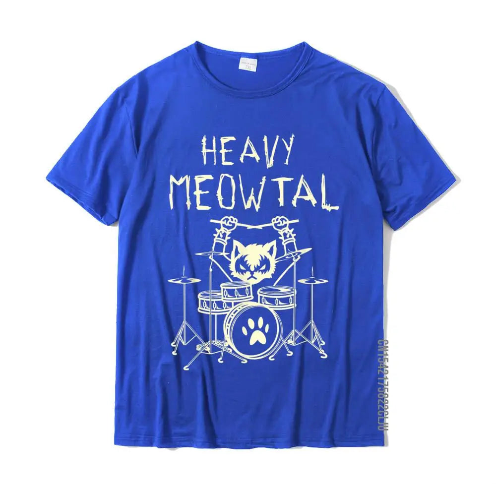 Heavy Meowtal Cat Metal Music Gift Idea Funny Pet Owner T-Shirt Latest Printed Tops Shirt Cotton T Shirts For Boys Geek GatoGeek Azul PP (S) 