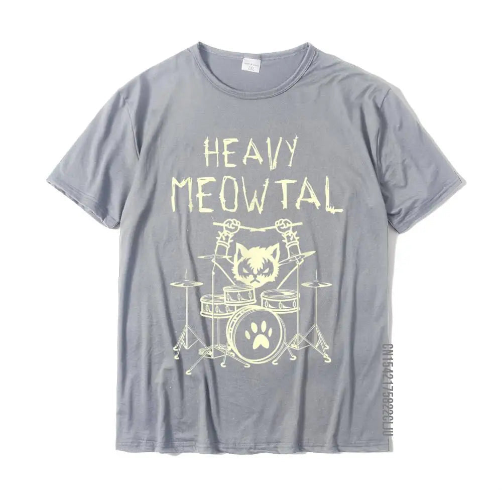 Heavy Meowtal Cat Metal Music Gift Idea Funny Pet Owner T-Shirt Latest Printed Tops Shirt Cotton T Shirts For Boys Geek GatoGeek Cinza PP (S) 