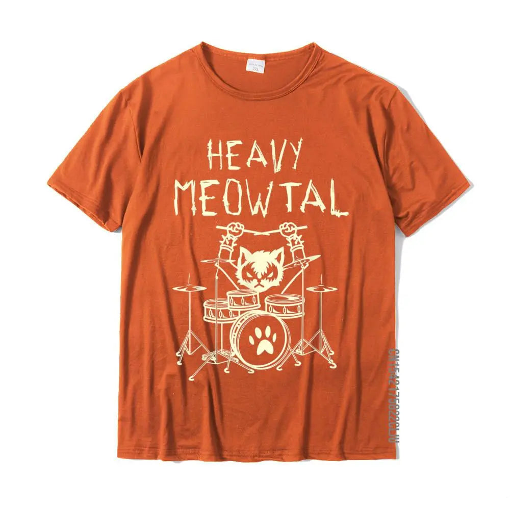 Heavy Meowtal Cat Metal Music Gift Idea Funny Pet Owner T-Shirt Latest Printed Tops Shirt Cotton T Shirts For Boys Geek GatoGeek Laranja PP (S) 