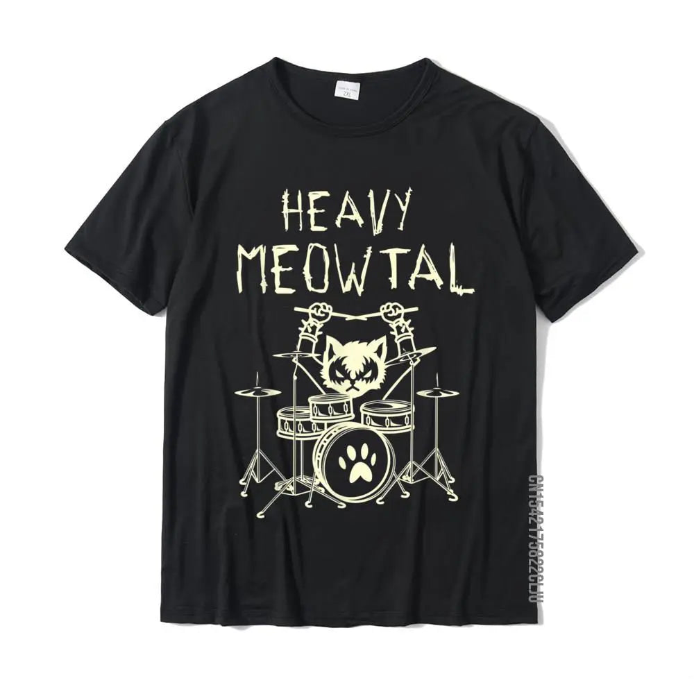 Heavy Meowtal Cat Metal Music Gift Idea Funny Pet Owner T-Shirt Latest Printed Tops Shirt Cotton T Shirts For Boys Geek GatoGeek Preto PP (S) 