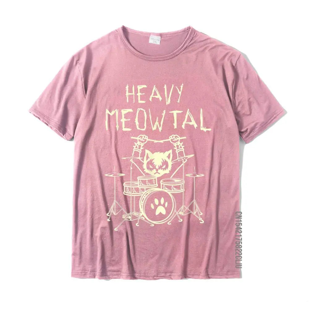 Heavy Meowtal Cat Metal Music Gift Idea Funny Pet Owner T-Shirt Latest Printed Tops Shirt Cotton T Shirts For Boys Geek GatoGeek Rosa PP (S) 