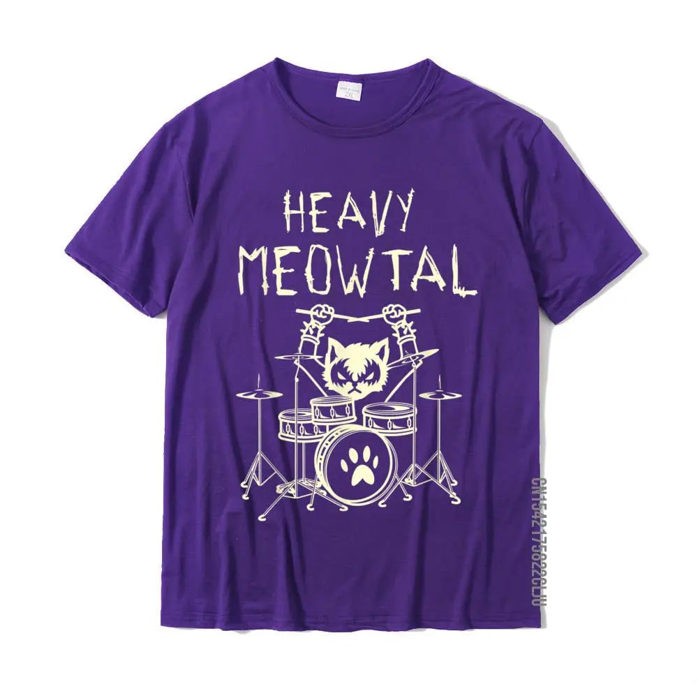 Heavy Meowtal Cat Metal Music Gift Idea Funny Pet Owner T-Shirt Latest Printed Tops Shirt Cotton T Shirts For Boys Geek GatoGeek Roxo PP (S) 