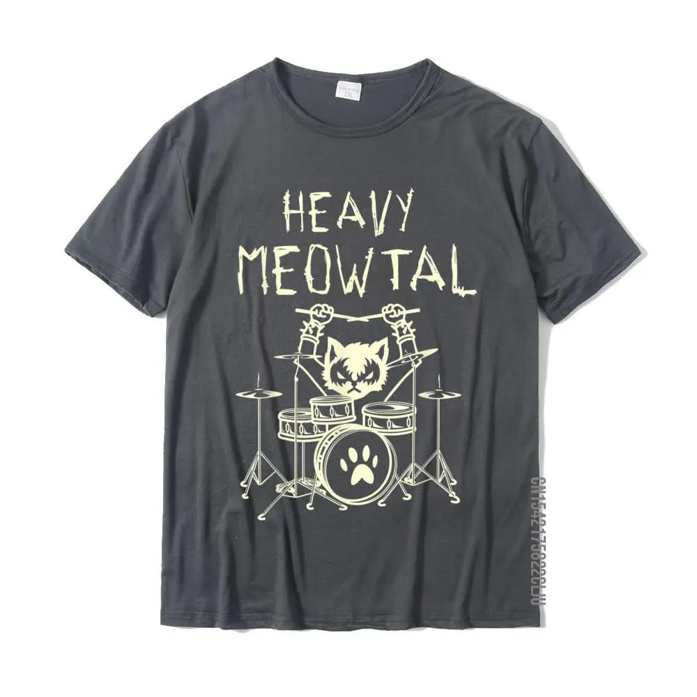 Heavy Meowtal Cat Metal Music Gift Idea Funny Pet Owner T-Shirt Latest Printed Tops Shirt Cotton T Shirts For Boys Geek GatoGeek Verde Escuro PP (S) 