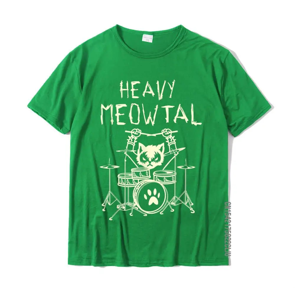 Heavy Meowtal Cat Metal Music Gift Idea Funny Pet Owner T-Shirt Latest Printed Tops Shirt Cotton T Shirts For Boys Geek GatoGeek Verde PP (S) 