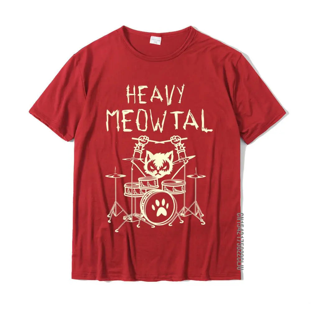 Heavy Meowtal Cat Metal Music Gift Idea Funny Pet Owner T-Shirt Latest Printed Tops Shirt Cotton T Shirts For Boys Geek GatoGeek Vermelho PP (S) 