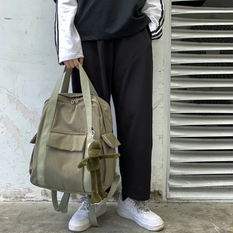 HOCODO New Solid Color Women'S Waterproof Nylon Backpack Simple School Bag For Teenage Girl Shoulder Travel Bag School Backpack GatoGeek 