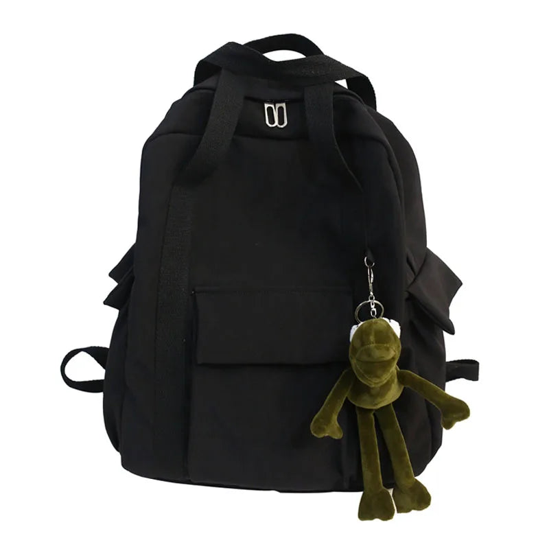 HOCODO New Solid Color Women'S Waterproof Nylon Backpack Simple School Bag For Teenage Girl Shoulder Travel Bag School Backpack GatoGeek Black 32cm x13cm x40cm 