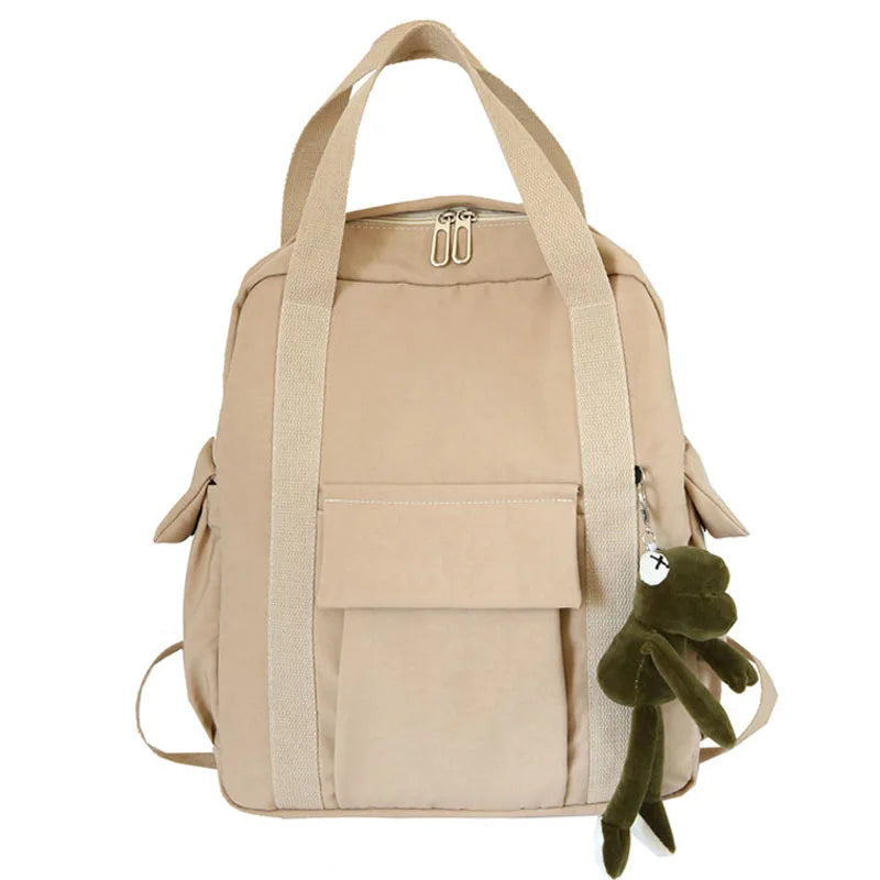 HOCODO New Solid Color Women'S Waterproof Nylon Backpack Simple School Bag For Teenage Girl Shoulder Travel Bag School Backpack GatoGeek Khaki 32cm x13cm x40cm 