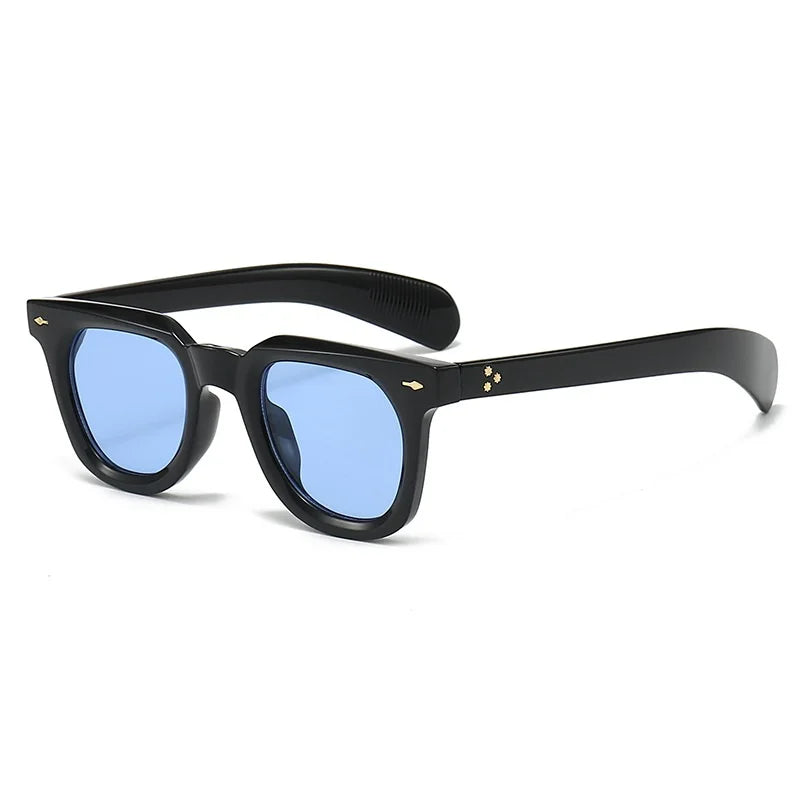 Ins Popular Women Square Sunglasses Men Vintage Rivets Punk Female Shades UV400 Fashion Male Sun Glasses GatoGeek black blue as picture 
