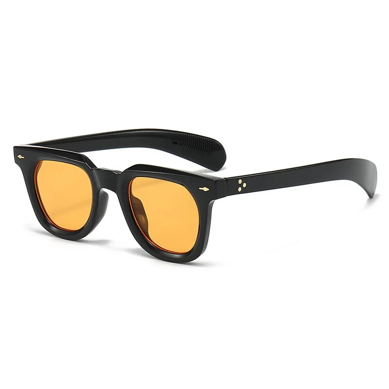 Ins Popular Women Square Sunglasses Men Vintage Rivets Punk Female Shades UV400 Fashion Male Sun Glasses GatoGeek black yellow as picture 