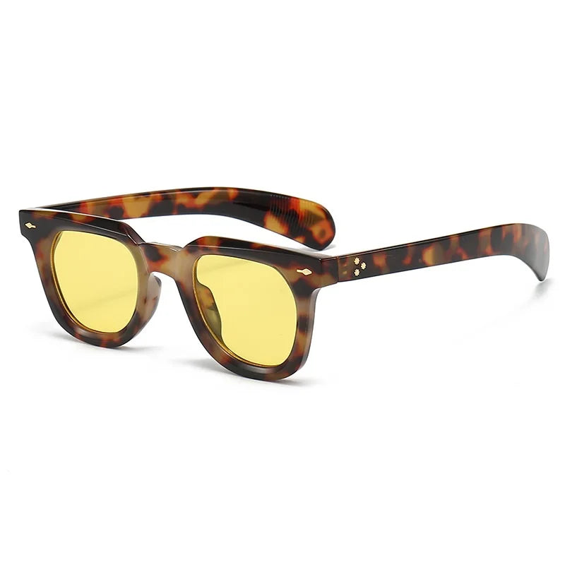 Ins Popular Women Square Sunglasses Men Vintage Rivets Punk Female Shades UV400 Fashion Male Sun Glasses GatoGeek leopard yellow as picture 