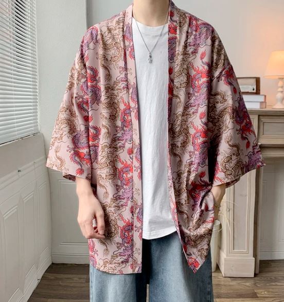 Kimono com Estampa Oriental Kimono GatoGeek Rosa M 