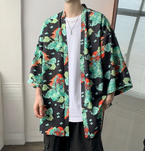 Kimono com Estampa Oriental Kimono GatoGeek Verde e Preto M 