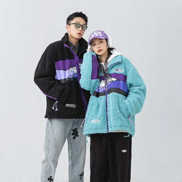 Lambswool Hoodies Jacket Men Manga Snowy mountain Jackets Couple Harajuku Loose Chaquetas Male Hip Hop Oversize Streetwear GatoGeek 
