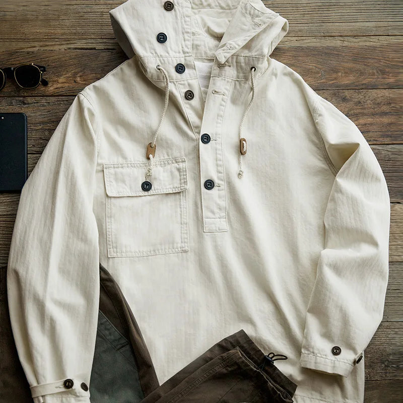 Maden American Retro Beige White Deck Suit Severe Weather Coat Charge Sweater Hoodie Men's Autumn GatoGeek 