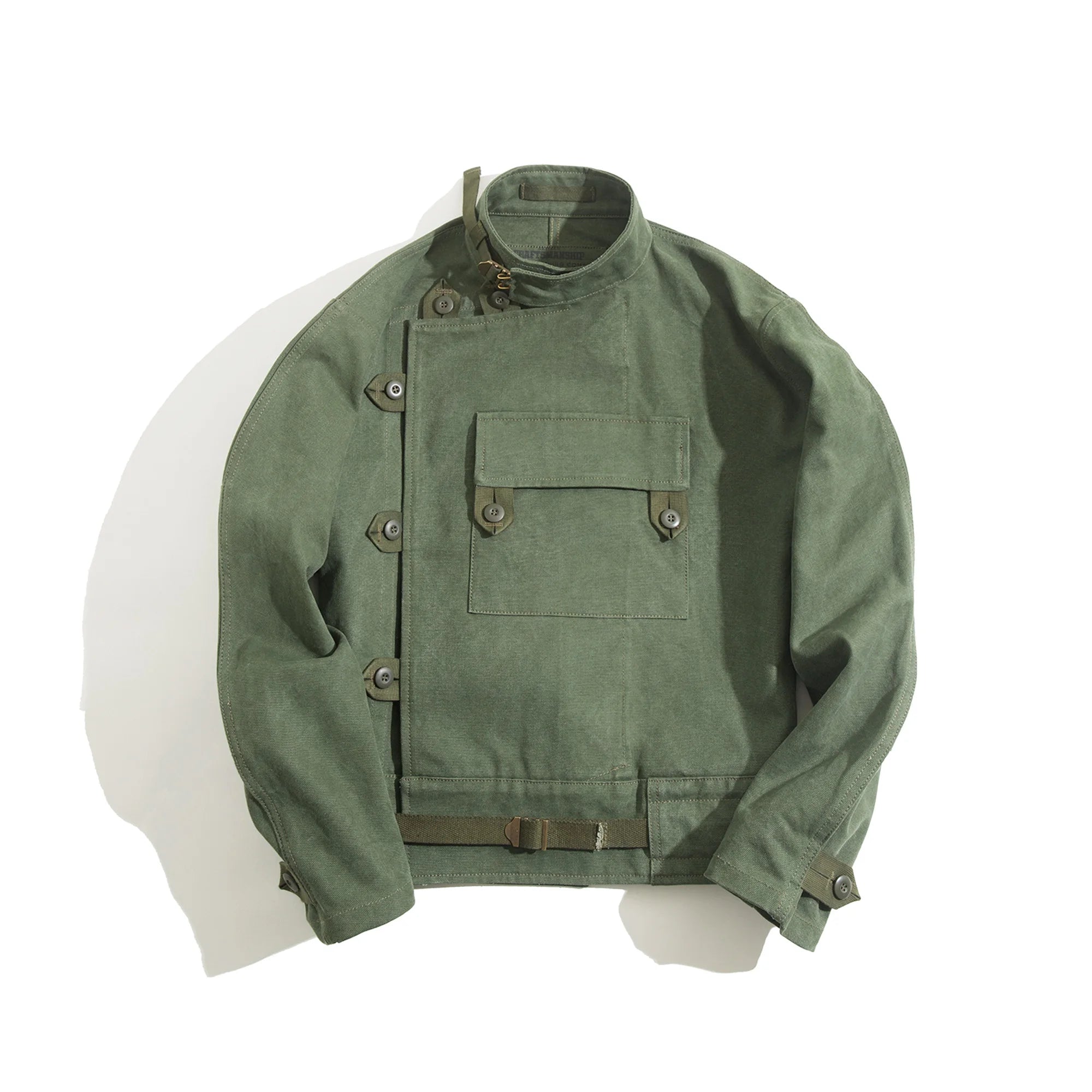 Maden Army Green Retro bomber Jackets Misplaced Oblique Buckle Swedish Motorcycle Men's AMEKAJI Cotton Autumn Winter Coat GatoGeek 