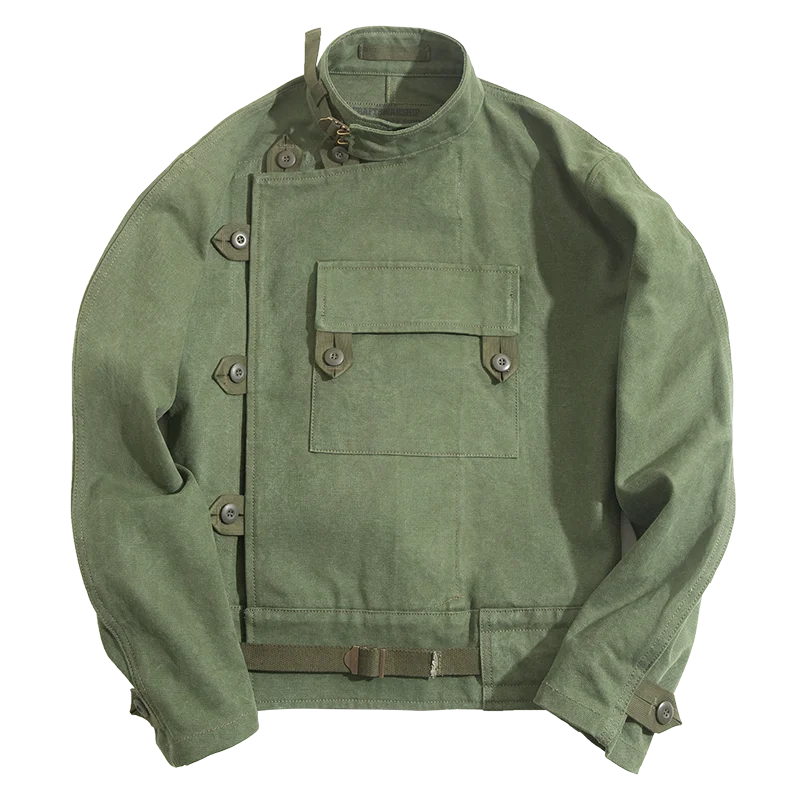 Maden Army Green Retro bomber Jackets Misplaced Oblique Buckle Swedish Motorcycle Men's AMEKAJI Cotton Autumn Winter Coat GatoGeek Green XXL 