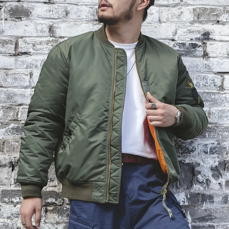 Maden Workwear American MA1 Pilot Jacket Men's Winter Green Cotton Coat Thickened Coat Cotton Coat Baseball Jacket GatoGeek 