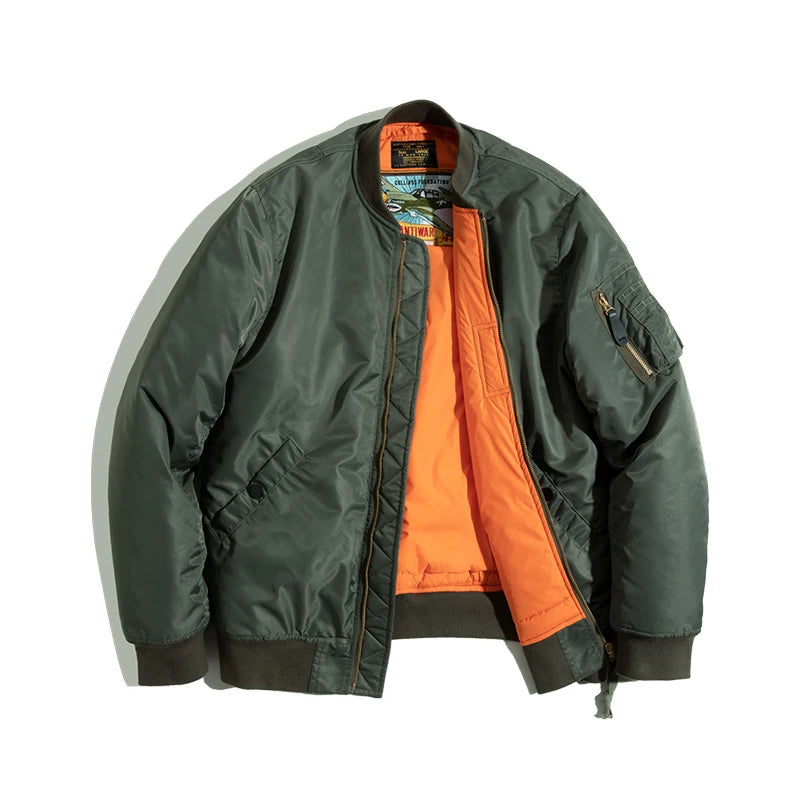 Maden Workwear American MA1 Pilot Jacket Men's Winter Green Cotton Coat Thickened Coat Cotton Coat Baseball Jacket GatoGeek green-heavy S 