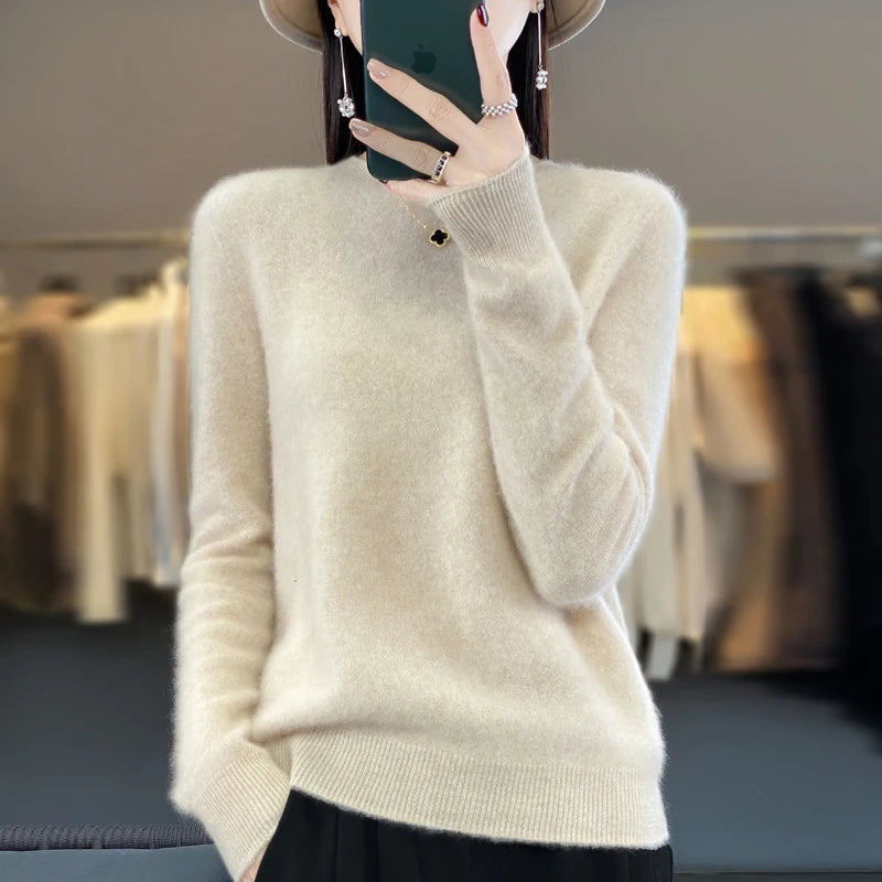 New cashmere sweater women's sweater in autumn and winter 100% merino wool fashion O-neck autumn warm pullover top GatoGeek Beige L 