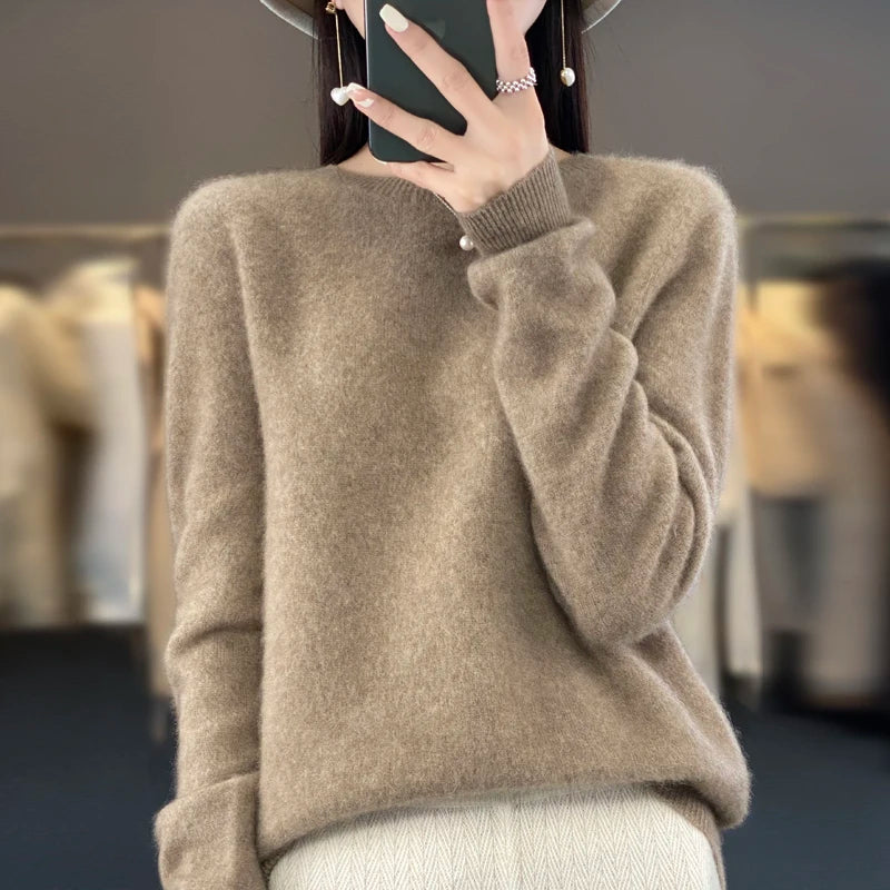 New cashmere sweater women's sweater in autumn and winter 100% merino wool fashion O-neck autumn warm pullover top GatoGeek camel M 