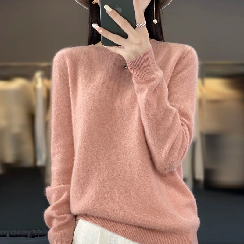 New cashmere sweater women's sweater in autumn and winter 100% merino wool fashion O-neck autumn warm pullover top GatoGeek Pink S 