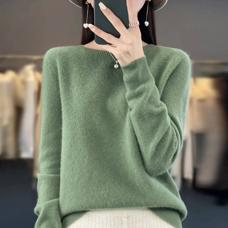 New cashmere sweater women's sweater in autumn and winter 100% merino wool fashion O-neck autumn warm pullover top GatoGeek Turquoise XXL 