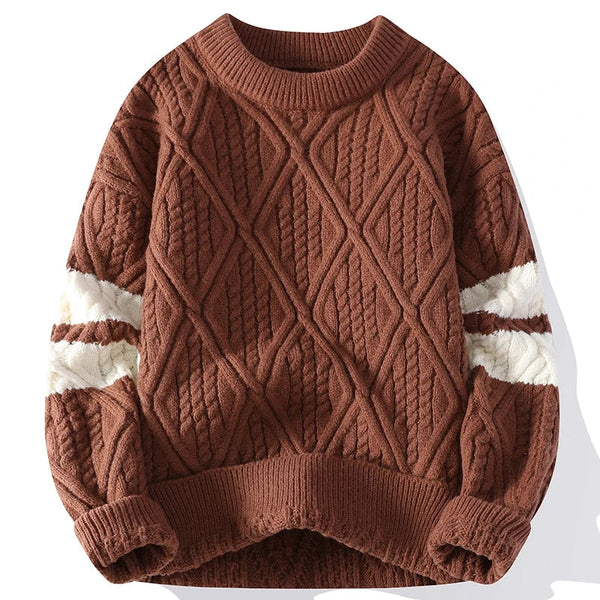 New Fall Winter Casual Thick Warm Argyle Sweater Men Top Quality Mens Sweaters Long Sleeve Male Pullover Thermal Pull Homme 2023 GatoGeek Brown M (50-55KG) 