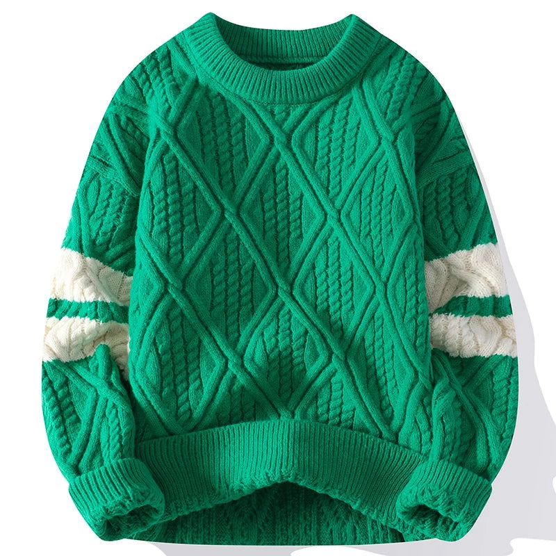 New Fall Winter Casual Thick Warm Argyle Sweater Men Top Quality Mens Sweaters Long Sleeve Male Pullover Thermal Pull Homme 2023 GatoGeek Green M (50-55KG) 