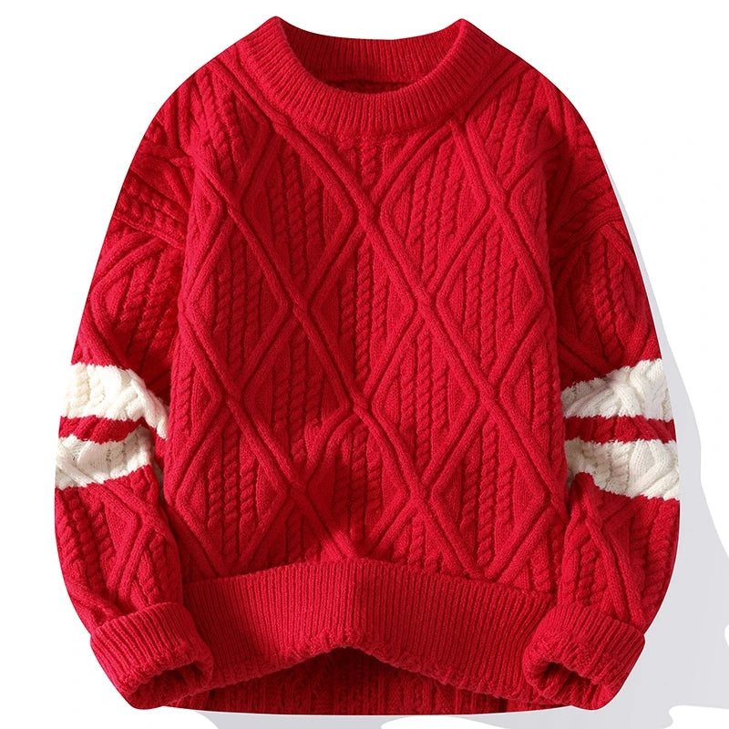 New Fall Winter Casual Thick Warm Argyle Sweater Men Top Quality Mens Sweaters Long Sleeve Male Pullover Thermal Pull Homme 2023 GatoGeek Red XXL (70-80KG) 