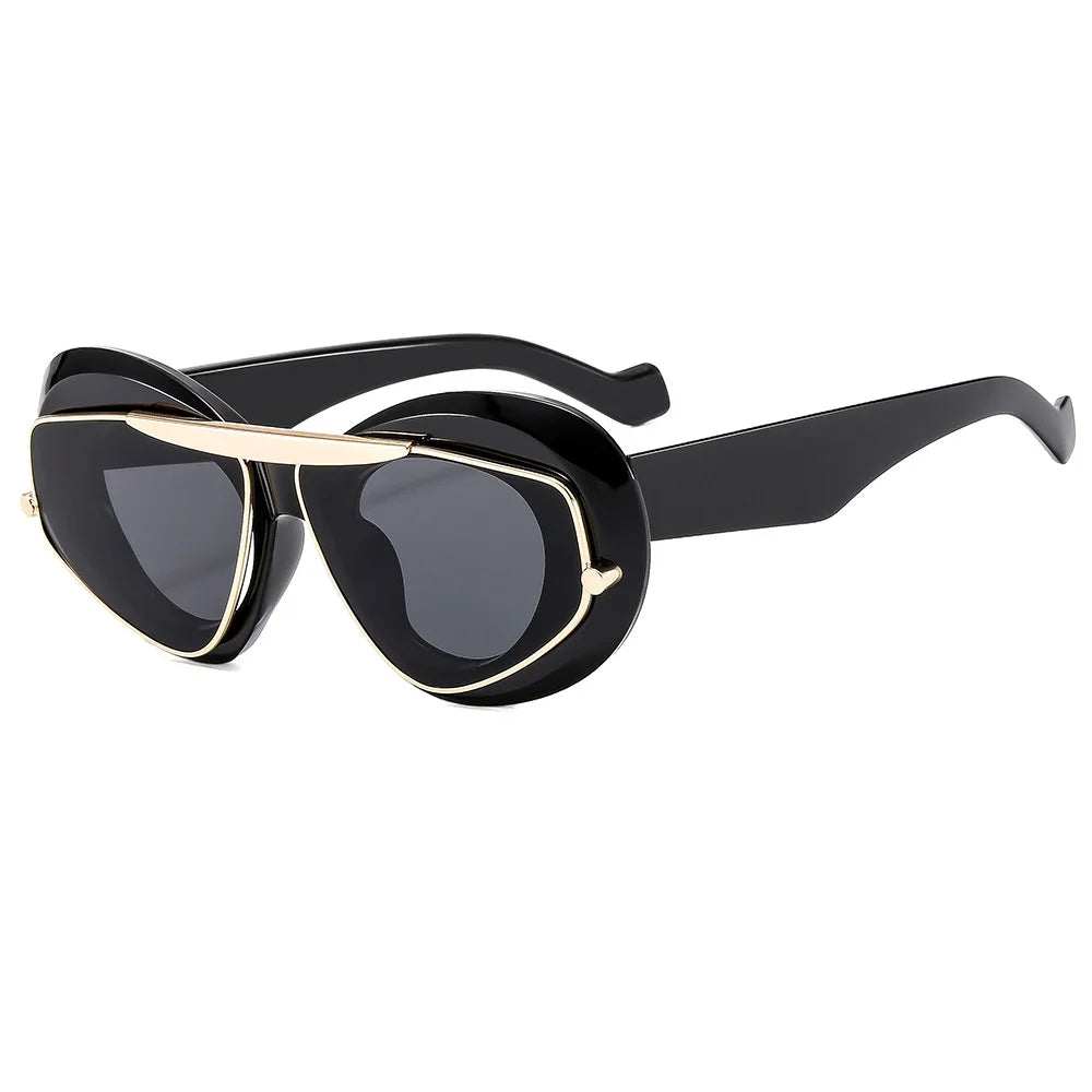 NEW Punk Oval Sunglasses 2000'S Women Men Y2K Hip Hop Luxury Brand Square Sun Glasses UV400 Unisex Shades Eyewear GatoGeek black as picture 