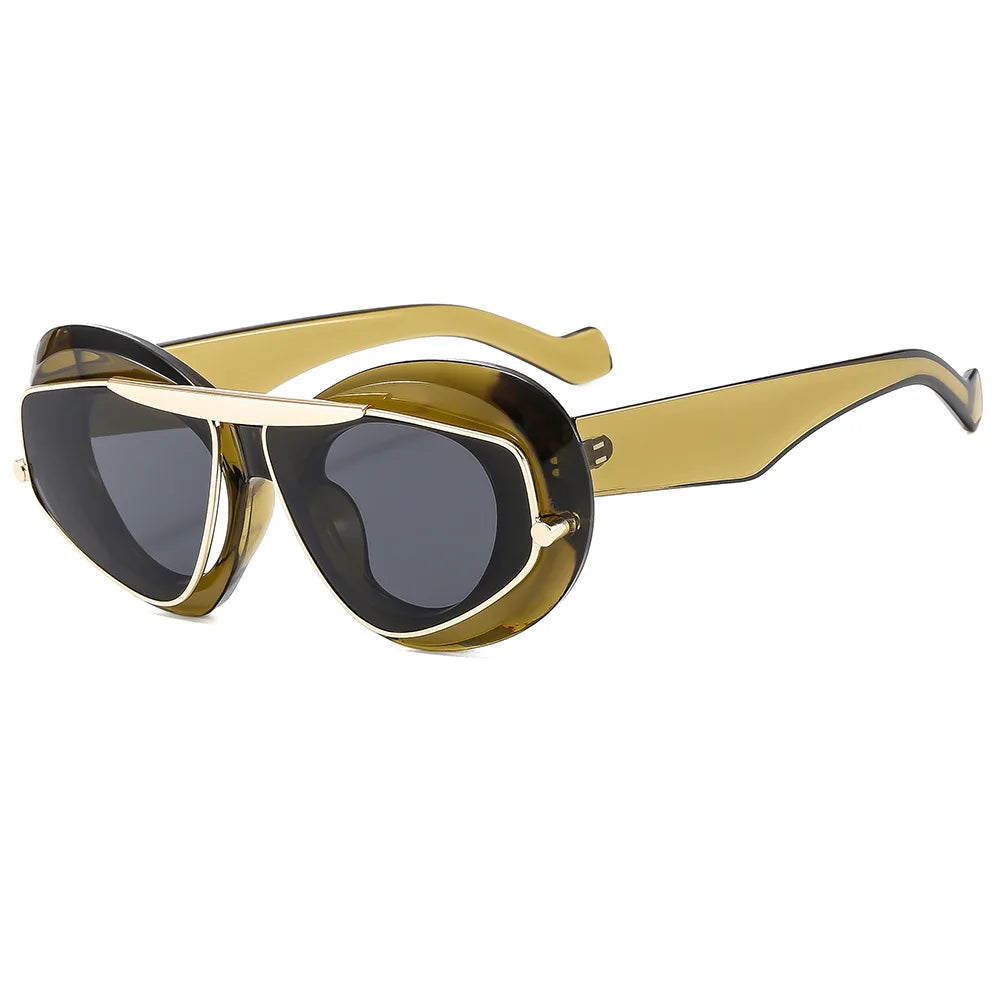 NEW Punk Oval Sunglasses 2000'S Women Men Y2K Hip Hop Luxury Brand Square Sun Glasses UV400 Unisex Shades Eyewear GatoGeek olive green as picture 
