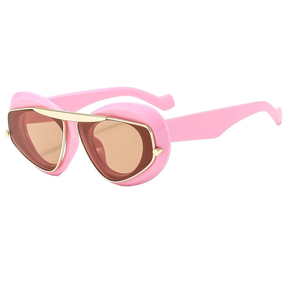 NEW Punk Oval Sunglasses 2000'S Women Men Y2K Hip Hop Luxury Brand Square Sun Glasses UV400 Unisex Shades Eyewear GatoGeek pink as picture 