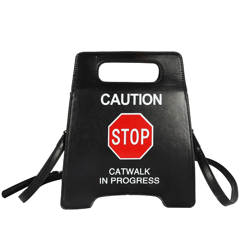 Novelty Stop Sign Purse Tote Pu Leather Handbags Women Fashion Caution Catwalk In Progress Crossbody Bag Messenger Purses GatoGeek Black 20x5x25CM 