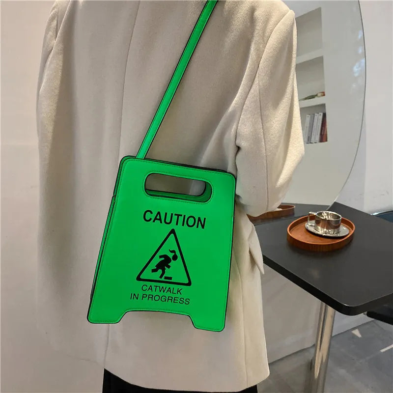 Novelty Stop Sign Purse Tote Pu Leather Handbags Women Fashion Caution Catwalk In Progress Crossbody Bag Messenger Purses GatoGeek Green 20x5x25CM 