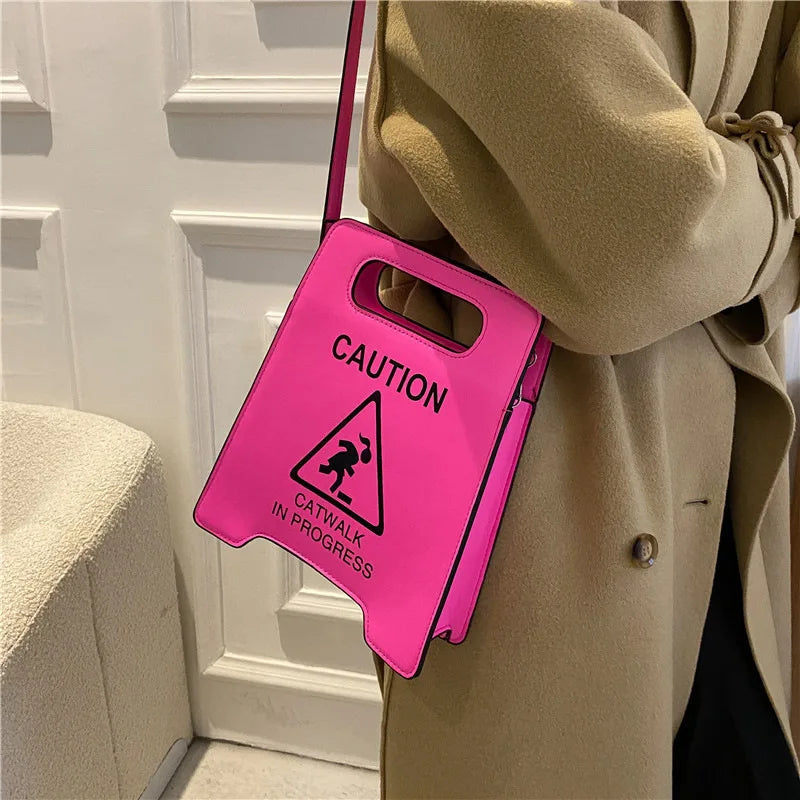 Novelty Stop Sign Purse Tote Pu Leather Handbags Women Fashion Caution Catwalk In Progress Crossbody Bag Messenger Purses GatoGeek Pink 20x5x25CM 